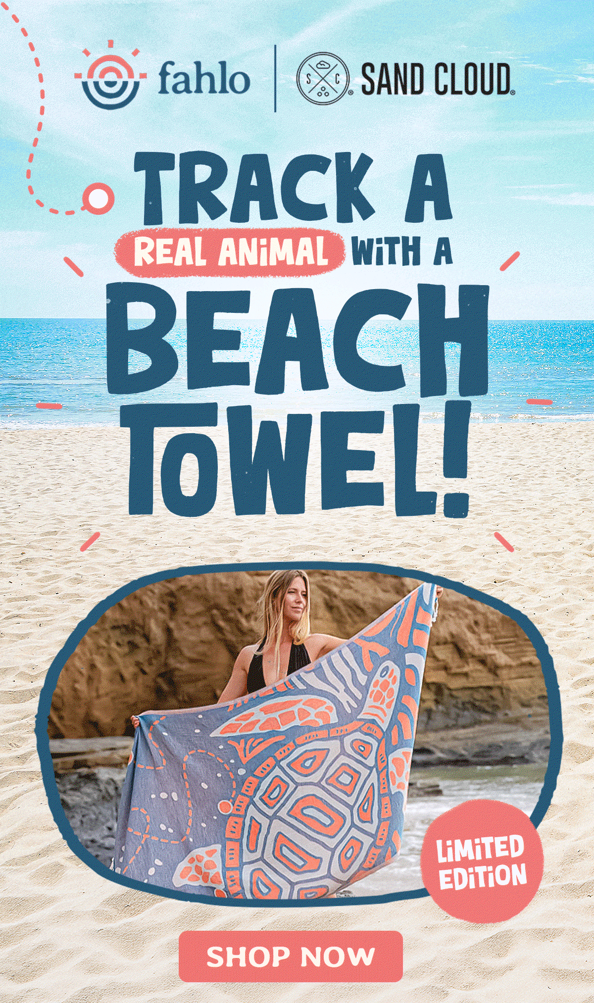 Track a real animal with a beach towel. This is a limited edition drop! Shop now!