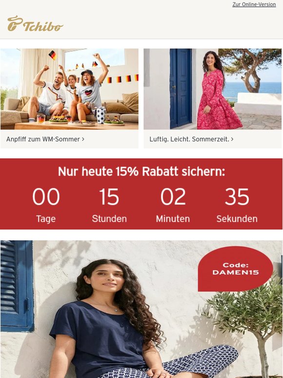 Heute 15% Rabatt aufs Damensortiment mit Code DAMEN15