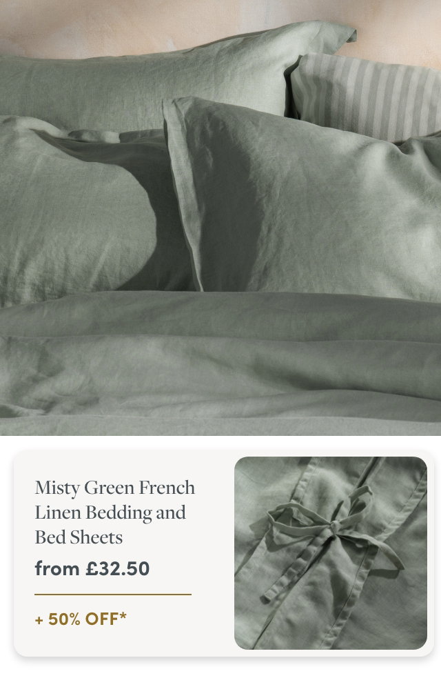 Misty Green French Linen Bedding and Bed Sheets