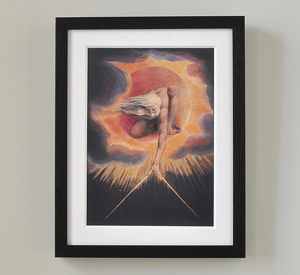 Figure of Urizen, the tyrannical creator god from Europe: a Prophecy by William Blake, framed in black on a white wall. - Shop Mythology, Religion, Gods and Monsters Prints