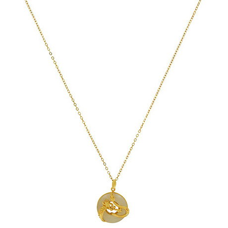 Chinese-inspired circular jade pendant necklace featuring a golden dragon. - Shop Now.