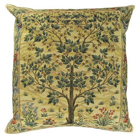 Luxury tapestry cushion cover featuring William Morris’ repeating textile design The Tree of Life. - Shop Now.