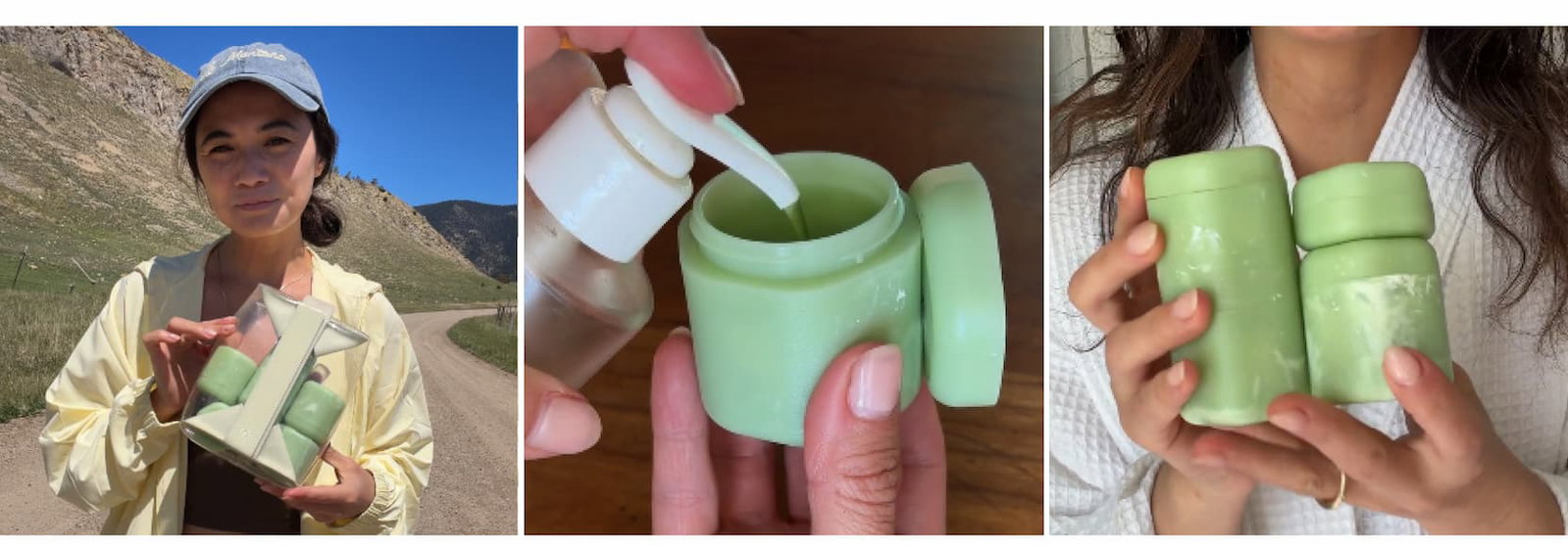 Click to shop The Jade Collection. Images of Rachael using her Jade Capsules in the wild.