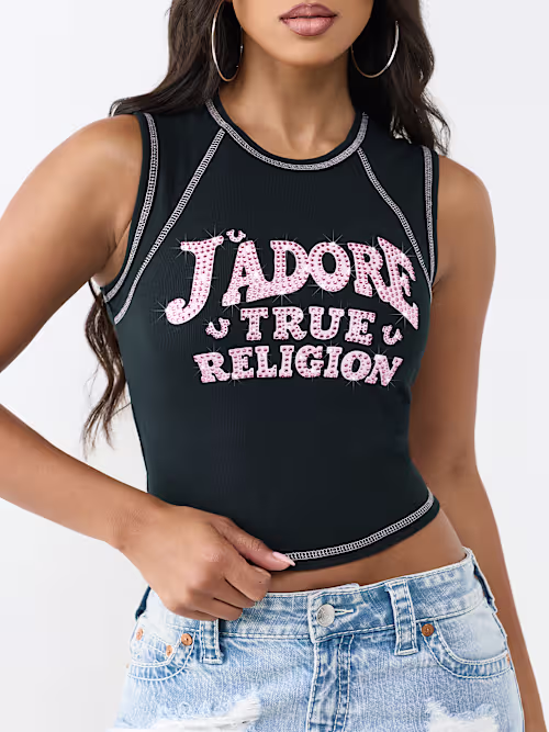 SHOP CRYSTAL J'ADORE RIBBED CREW TANK TOP