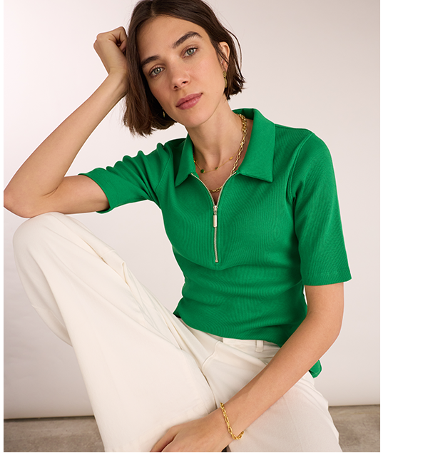 Ivy Organic Rib Zip Collar Top