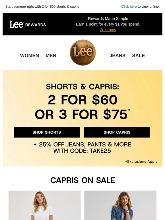 2 for $60 shorts & capris