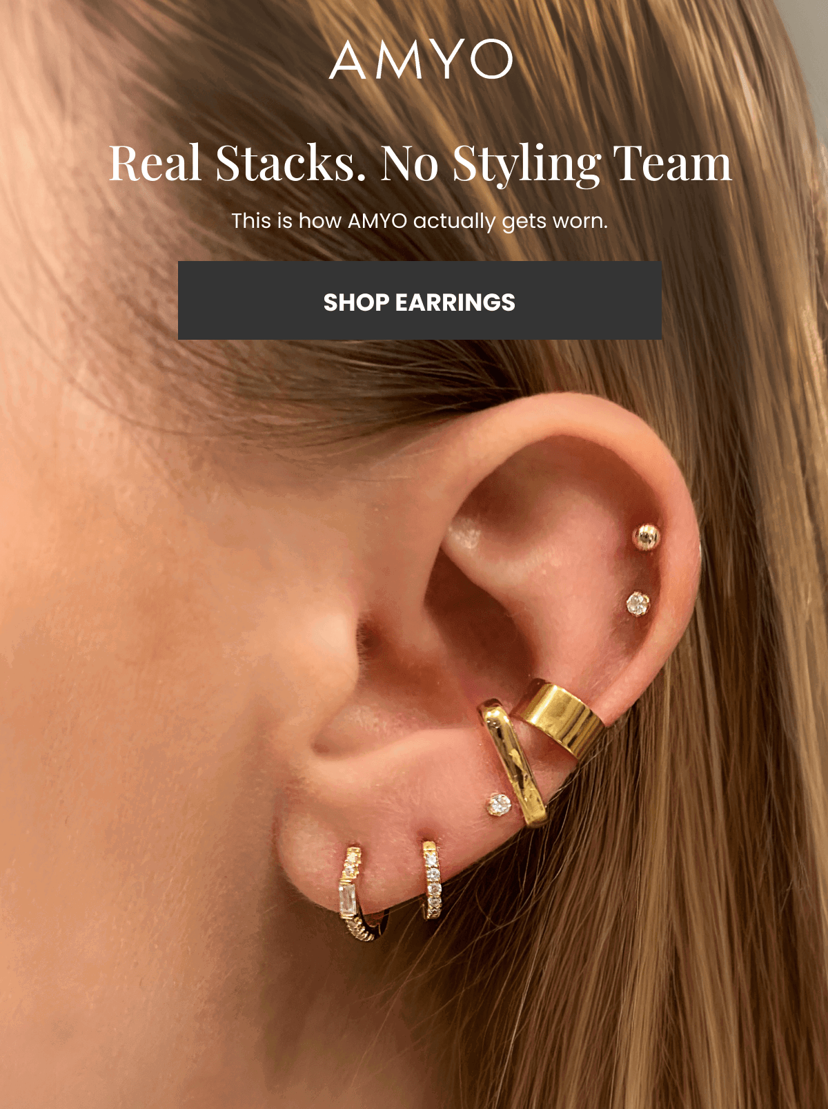 Real Stacks. No Styling Team This is how AMYO actualy gets worn. (SHOP EARRINGS)