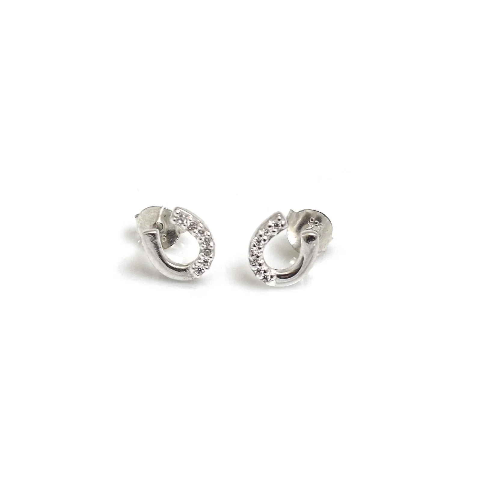 Image of CZ and Sterling Silver Horseshoe Stud Earrings