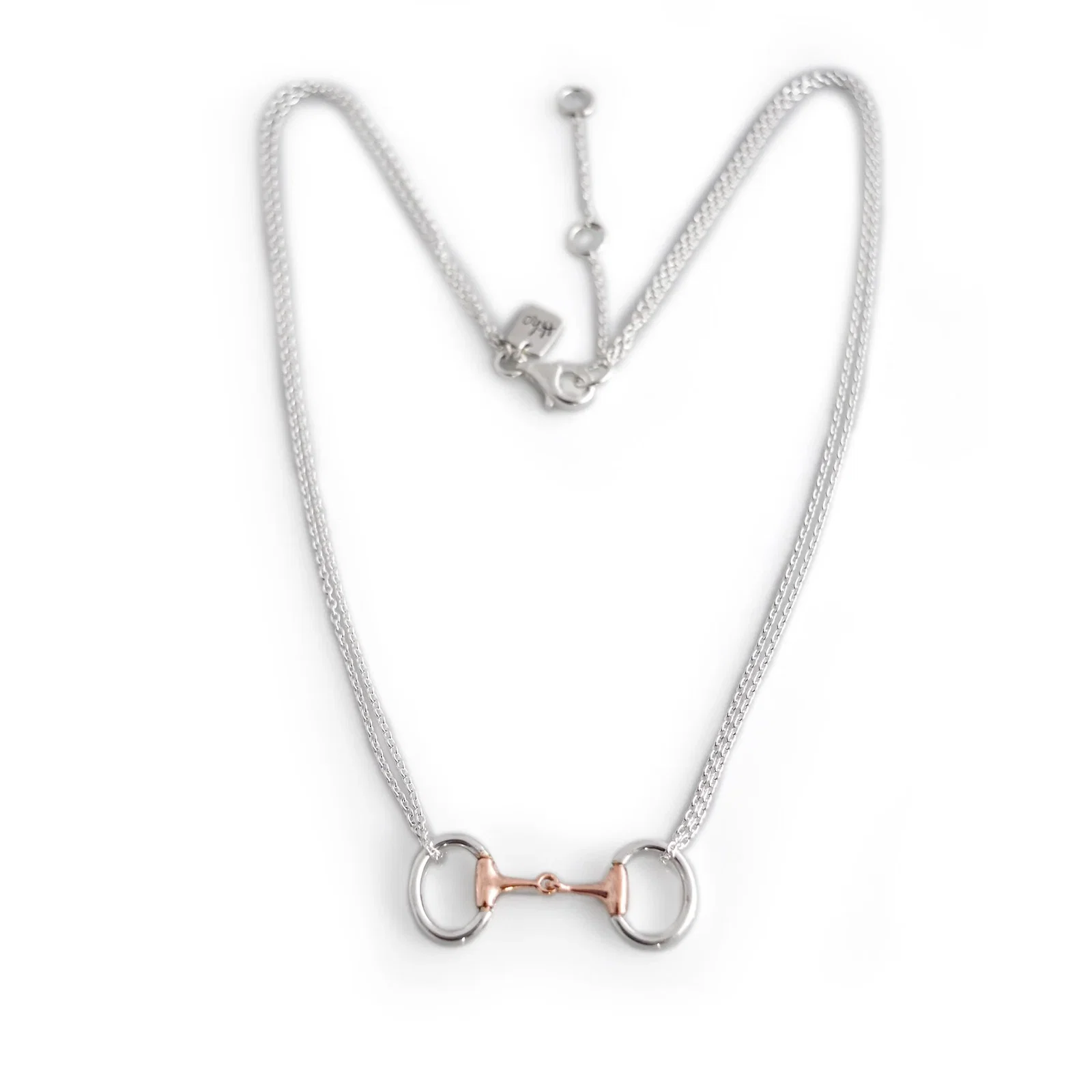 Image of Exclusive Sterling Silver & 18ct Rose Gold Plated Dinky Double Chained Snaffle Necklace