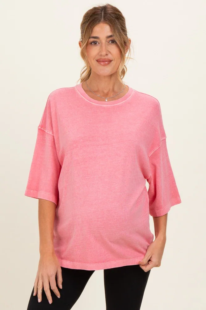 Image of Pink Pigment Oversized Half-Sleeve Maternity T-Shirt