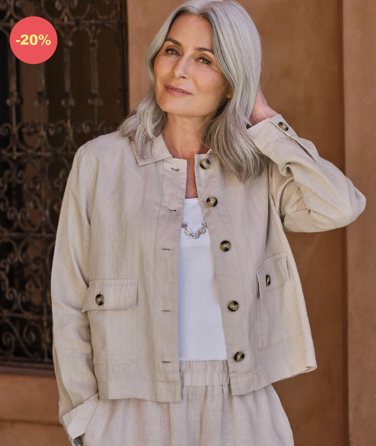 Veste légère en lin à col - Femme - 100 % lin