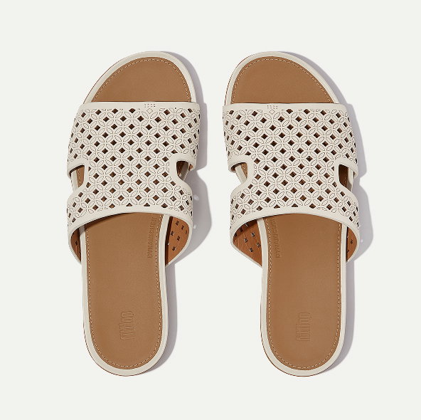 GRACIE Perf-Leather H-Bar Slides - Paris Beige