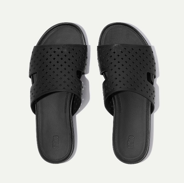 GRACIE Perf-Leather H-Bar Slides - All Black