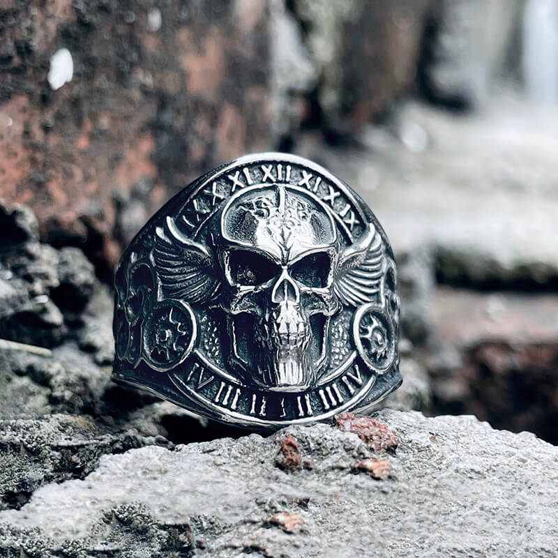 Image of Winged Skull Stainless Steel Biker Ring