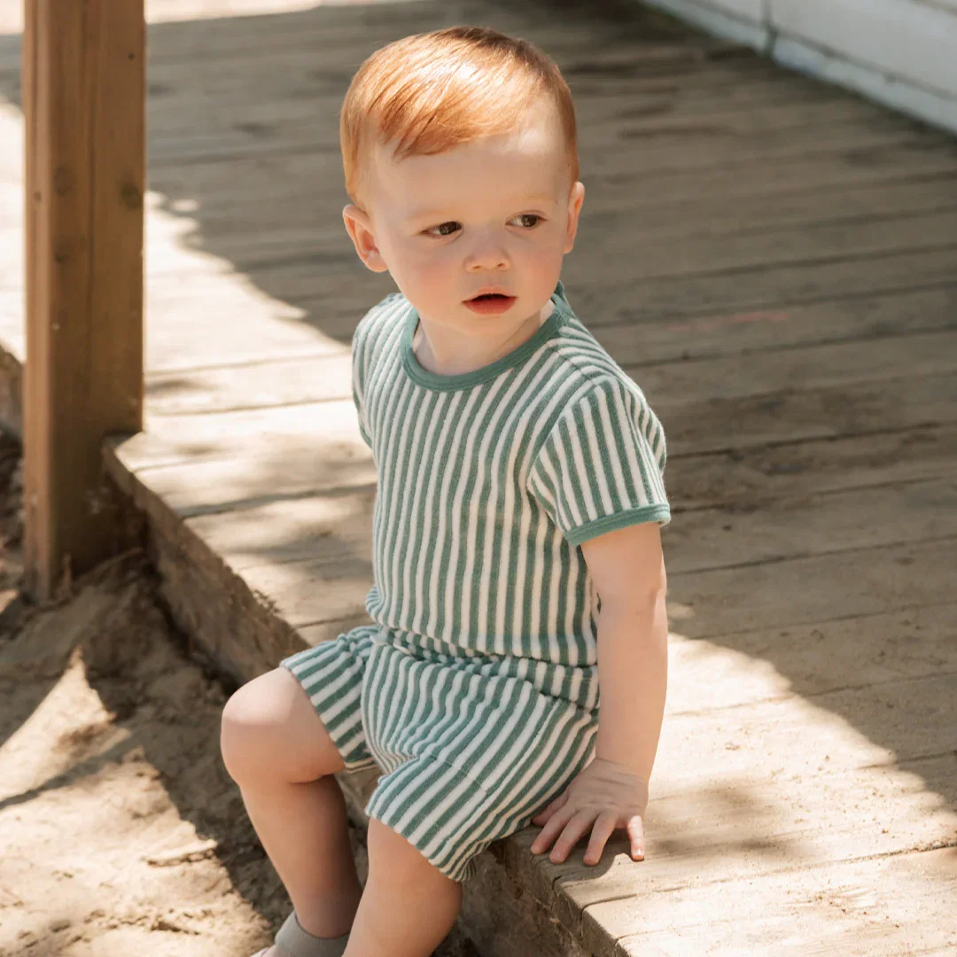 Image of Turquoise Striped Terry Short Set
