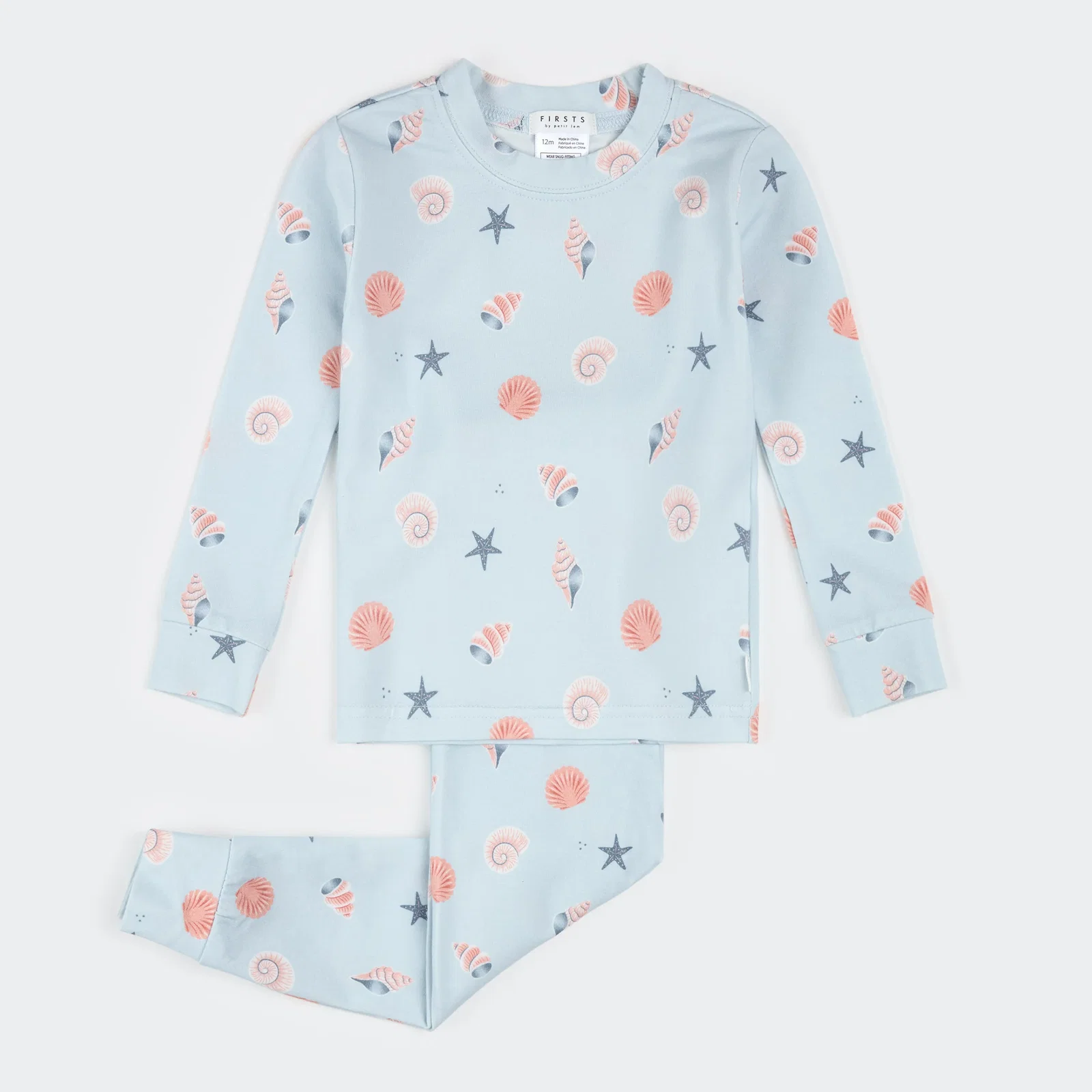 Image of Shells Print on Powder Blue Infant PJ Set