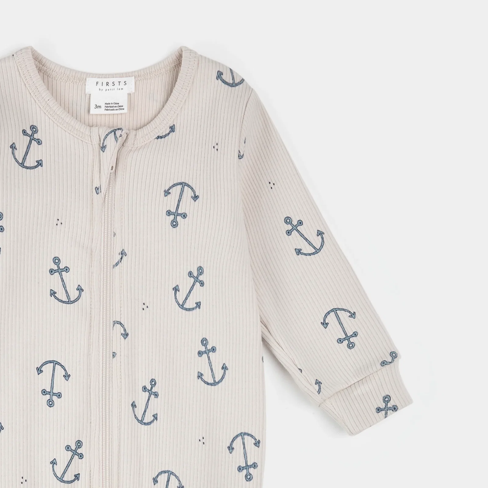 Image of Anchors Print on Creme Ribbed Sleeper