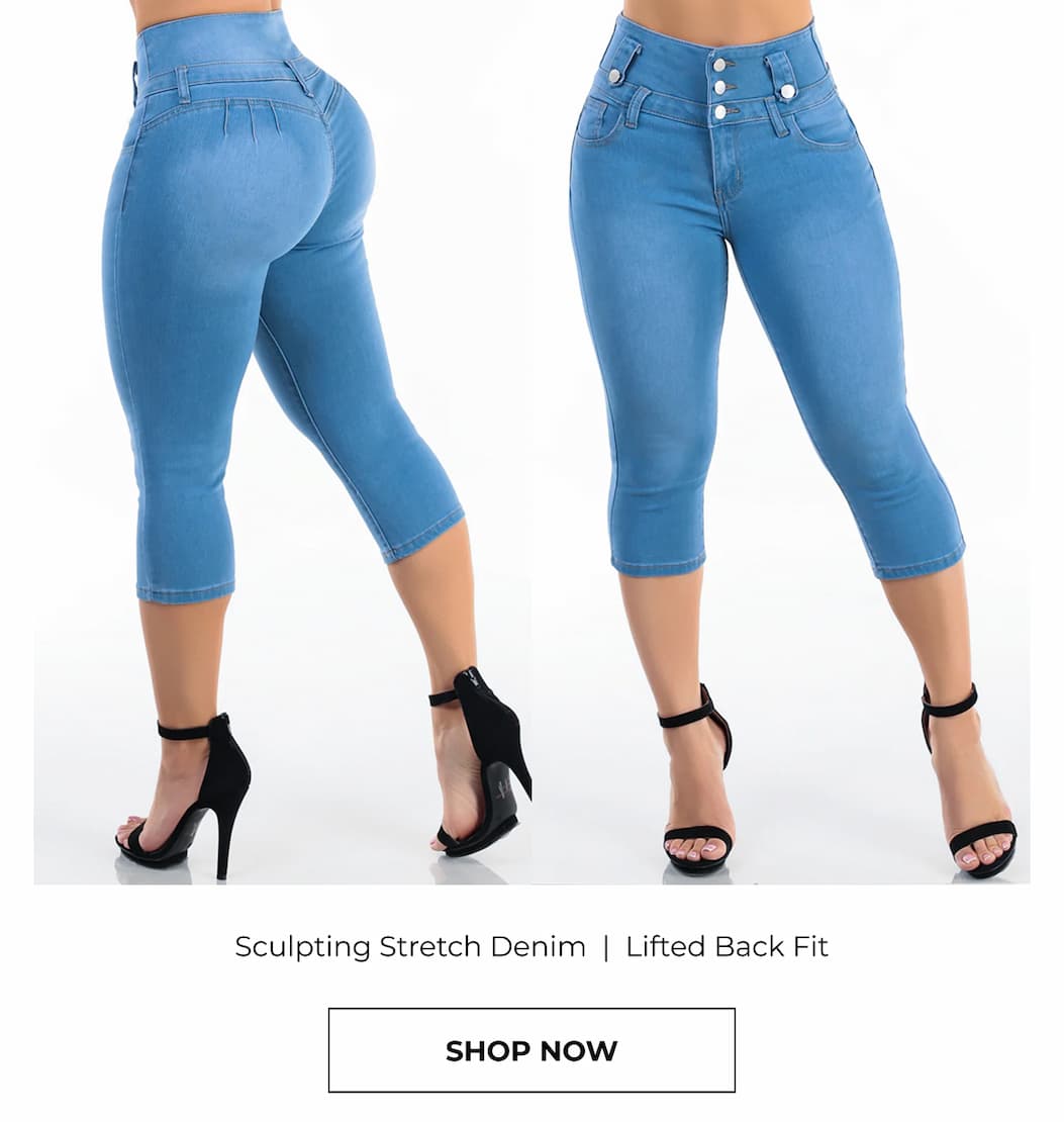 Butt Lift High Waisted Stretch Light Denim Capris