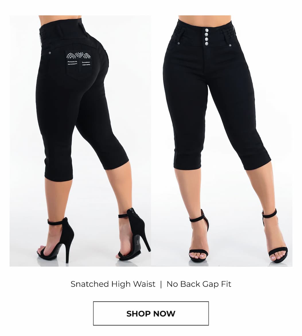 Butt Lift High Waisted Stretch Black Denim Capris