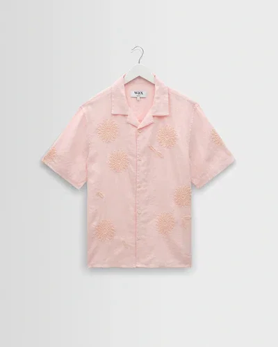 Didcot - Pink Flower Embroidered Short-Sleeve Shirt