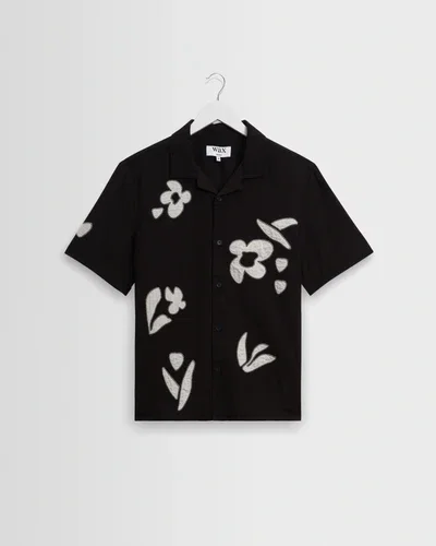 Didcot - Black And Beige Abstract Applique Short-Sleeve Shirt