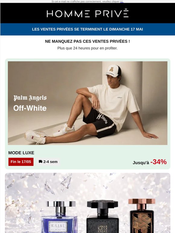 🕚 Dernières Heures : PALM ANGELS, OFF-WHITE | CALVIN KLEIN | HUGO BOSS | DIESEL, KAJAL, BENTLEY Parfums...
