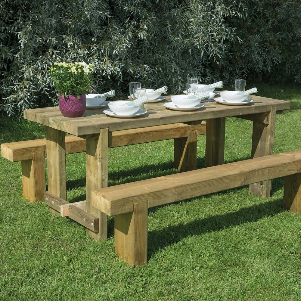 Image of Refectory Table and Sleeper Bench Set - 1.8m