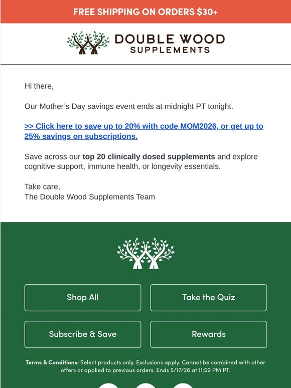 Final hours for up to 20% off retail price.
