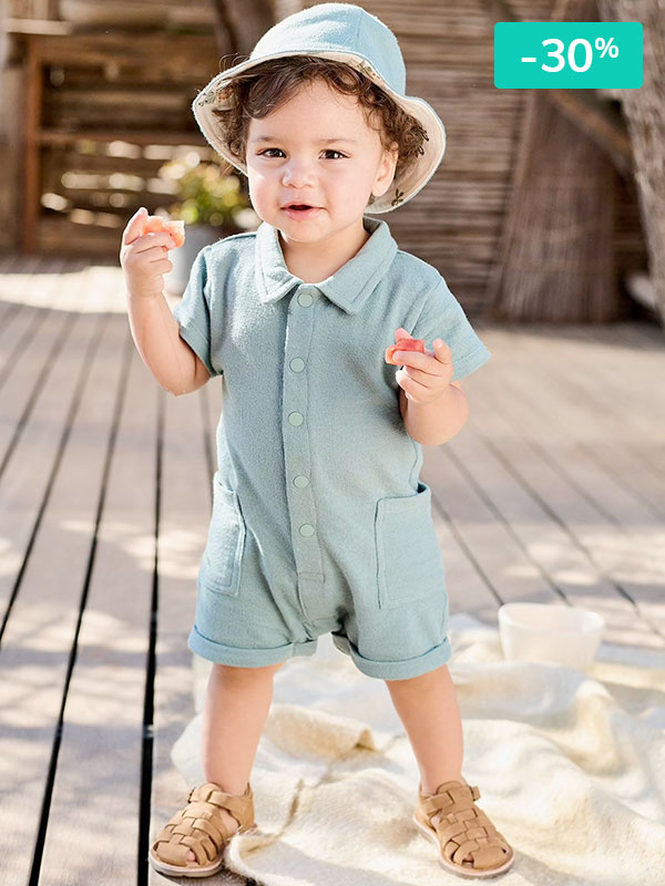 Conjunto pelele y sombrero reversíble verde esmeralda-30%