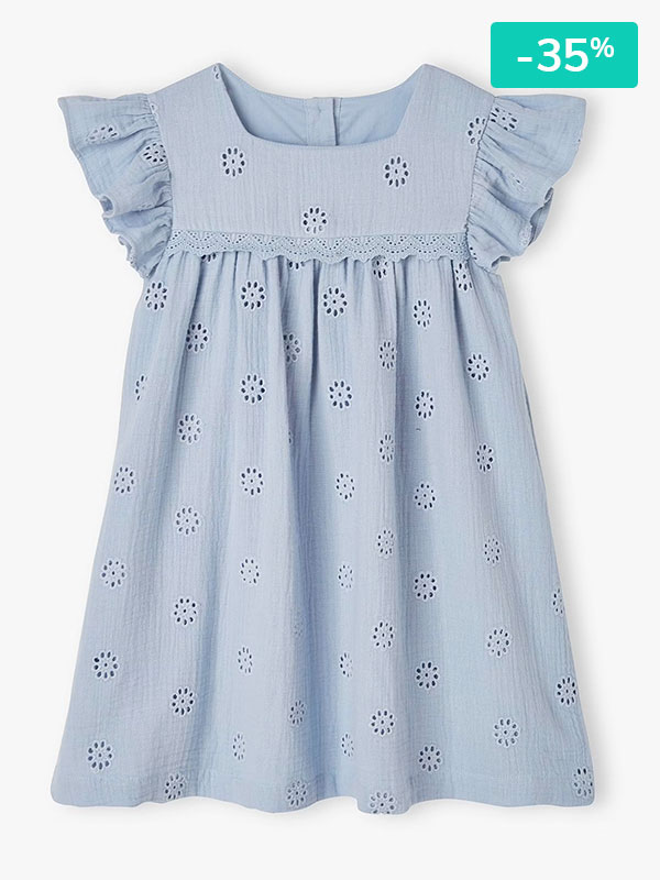 Vestido azul  bordado de  flores -35%