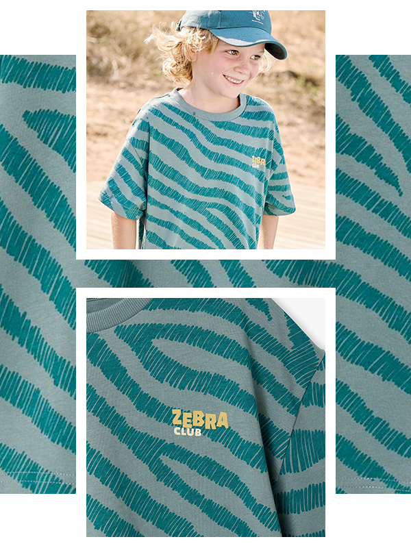 Camiseta de manga corta de cebra para niño - azul petróleo