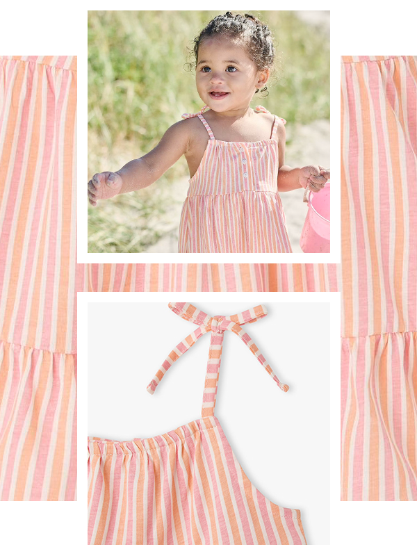 Vestido de tirantes de algodón orgánico para bebé niña - rayas rosa