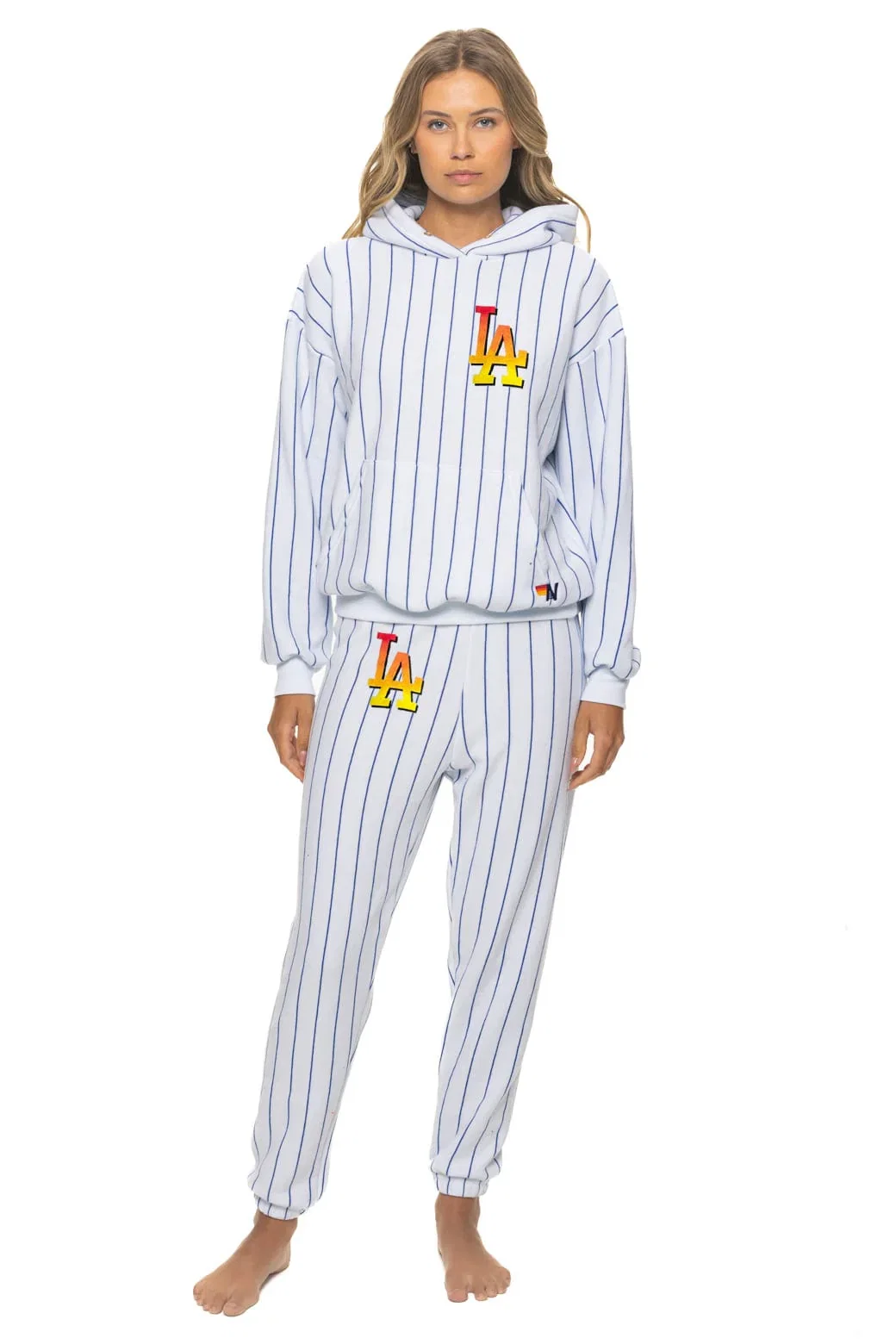 Image of LOS ANGELES DODGERS PINSTRIPE 2026 SWEATPANTS - WHITE // BLUE