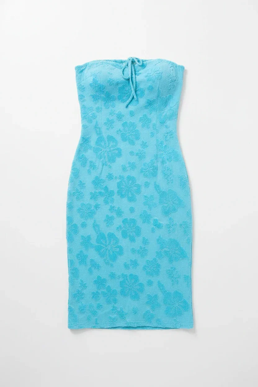 Frankies Bikinis Hope Strapless Terry Dress in Blue Isle