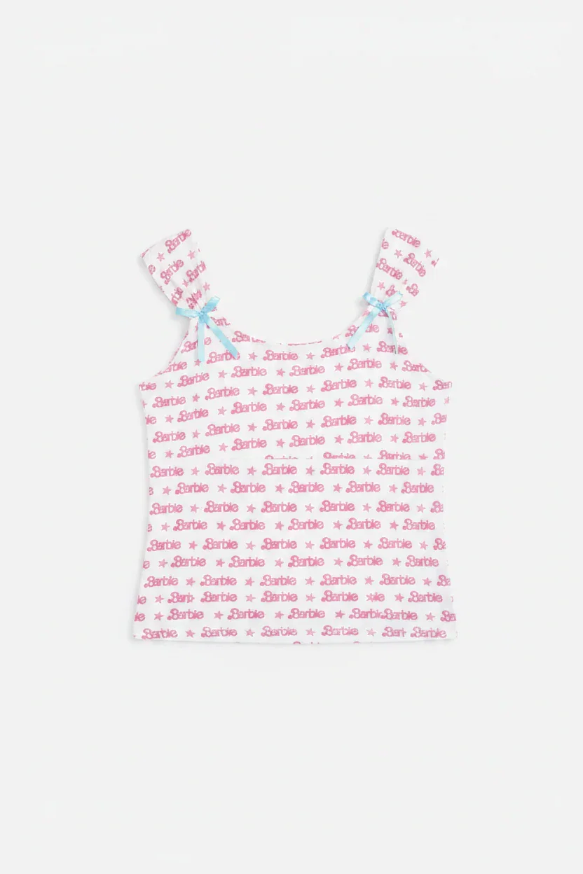 Barbie X Unique Vintage White & Pink Barbie Print Tank Top
