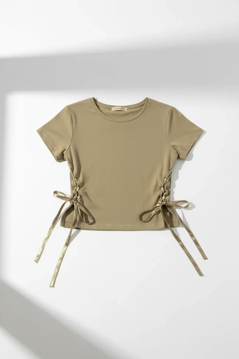 Daisy Street Lace Up Detail Baby Tee