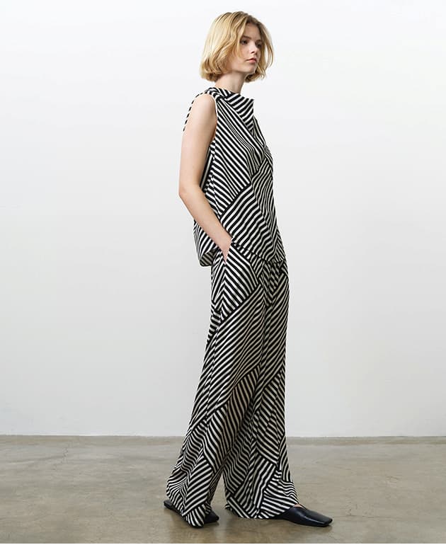 Striped Damasco Cowl Neck Tank Top