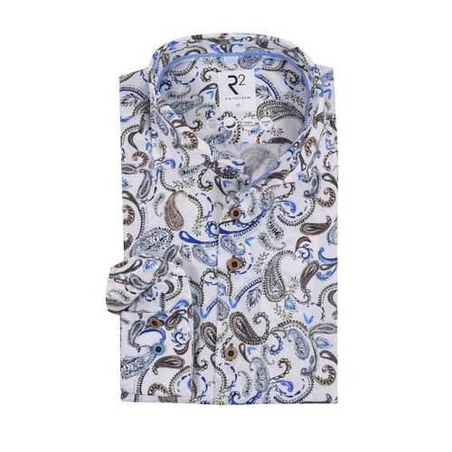 R2 Linen Paisley Print Shirt White Patterned