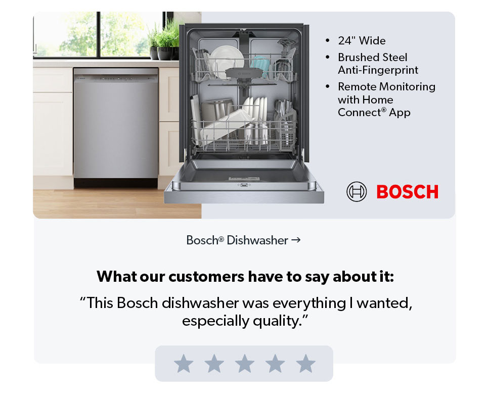 Featured Bosch Dishwasher. 5 star rating. Click to shop. 