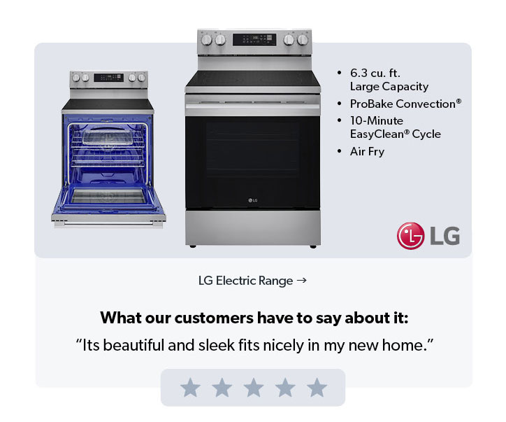 Featured LG Electric Range. 5 start review. Click to shop. 