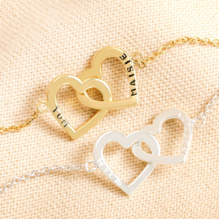 Image of Personalised Interlocking Heart Charm Bracelet