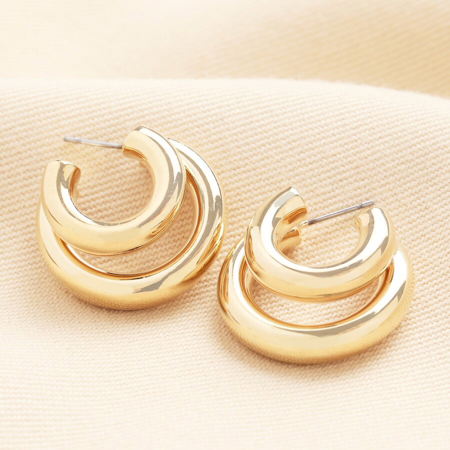 Image of Illusion Double Polished Hoop Earrings in Gold