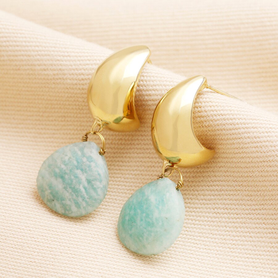Image of Semi Precious Amazonite Teardrop Drop Earrings in Gold