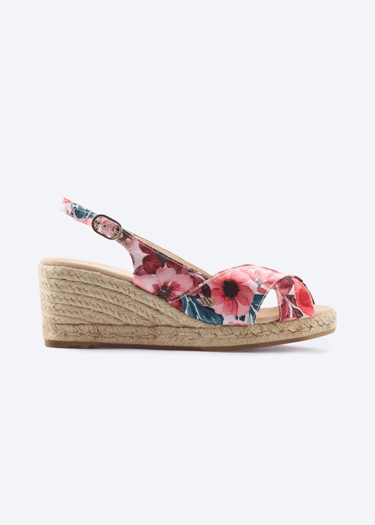 Llansa premium canvas wedges in a neutral tone, featuring a closed toe, slingback strap, and natural jute wedge sole.