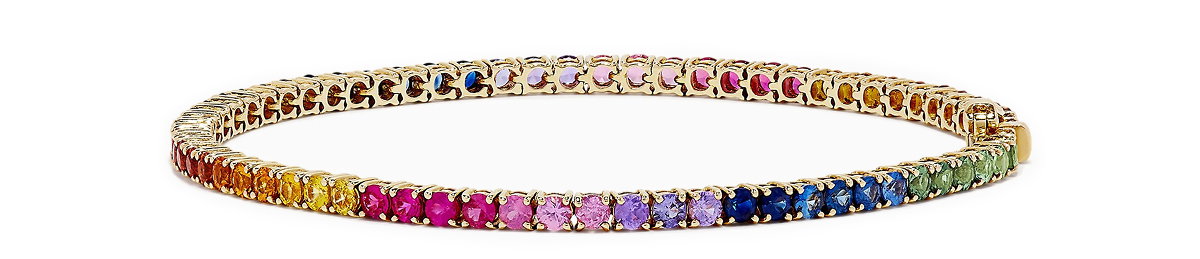 Watercolors 14K Yellow Gold Multi Sapphire Tennis Bracelet, 5.51 TCW