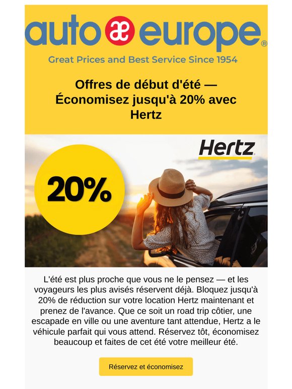 Offre Hertz exclusive : jusqu'à 20% d'économies dans le monde entier
