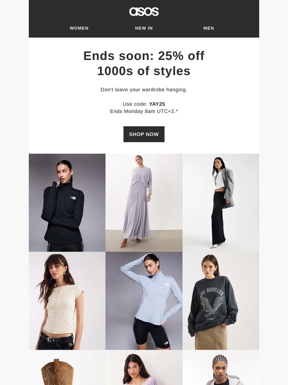 Last chance: 25% off 1000s of styles