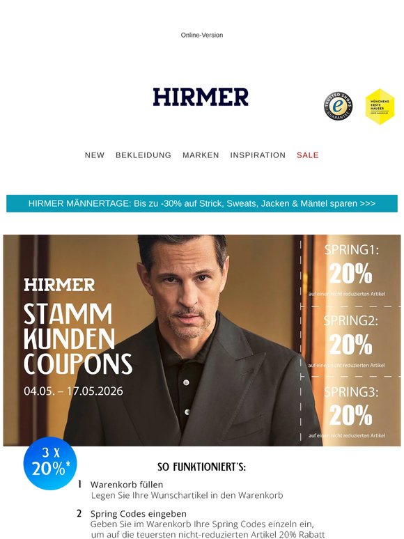 Letzte Chance: 3x20% auf alle Neuheiten bei HIRMER