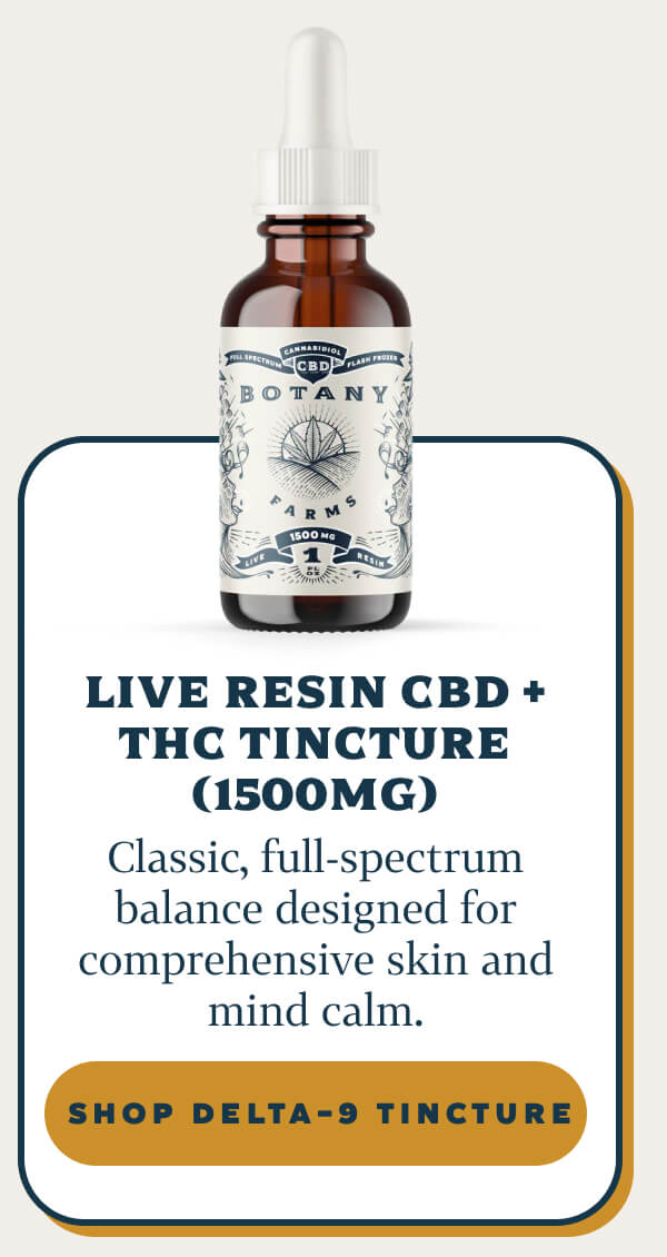 Live Resin CBD + THC Tincture (1500mg) Classic, full-spectrum balance designed for comprehensive skin and mind calm.