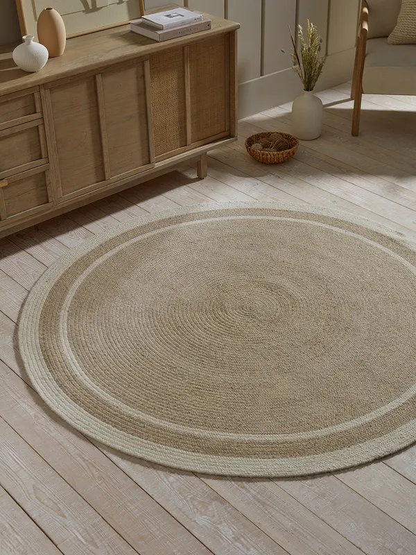 Agna Round Border Rug - Natural